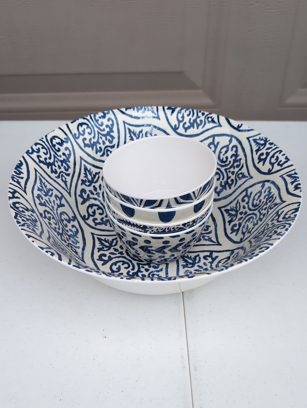 Threshold Blue and White Melamine Bowl & Ramkin Set